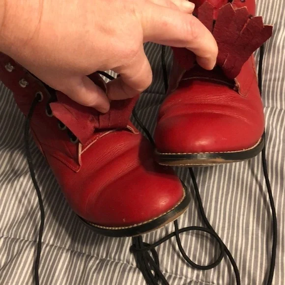 Vintage JUSTIN Boots RED Roper Size 5.5 D Style 503Y Registered NO. 73416 - Picture 13 of 16